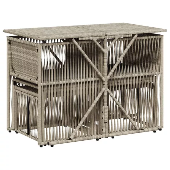 7 részes világosszürke polyrattan kerti étkezőszett párnával