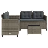 L-alakú szürke polyrattan kerti kanapé asztallal és párnákkal