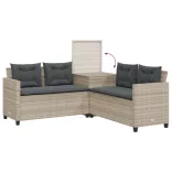 L-alakú szürke polyrattan kerti kanapé asztallal és párnákkal