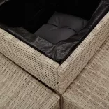 L-alakú szürke polyrattan kerti kanapé asztallal és párnákkal