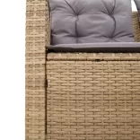 L-alakú bézs polyrattan kerti kanapé asztallal és párnával