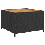 L-alakú fekete polyrattan kerti kanapé asztallal és párnával