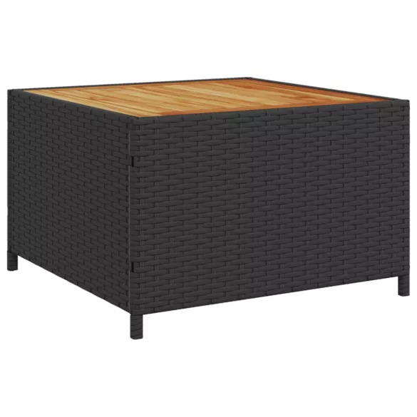 L-alakú fekete polyrattan kerti kanapé asztallal és párnával