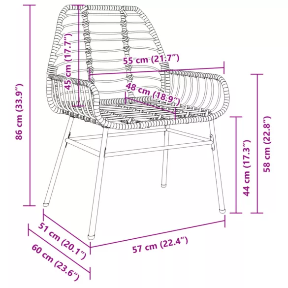 2 db barna polyrattan kerti szék