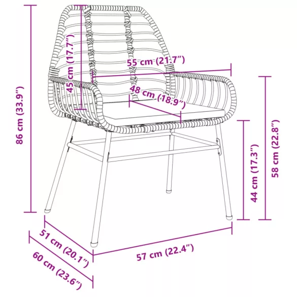 2 db fekete polyrattan kerti szék párnával