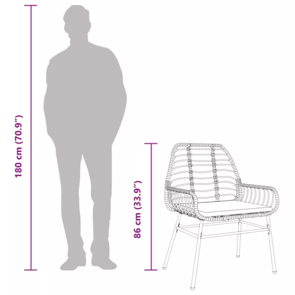 2 db fekete polyrattan kerti szék párnával