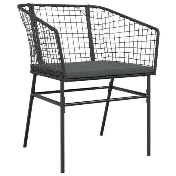 2 db fekete polyrattan kerti szék párnával