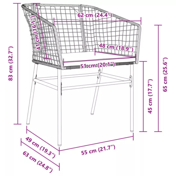 2 db barna polyrattan kerti szék párnákkal