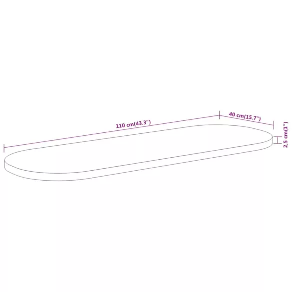 tömör akácfa ovális asztallap 110 x 40 x 2,5 cm