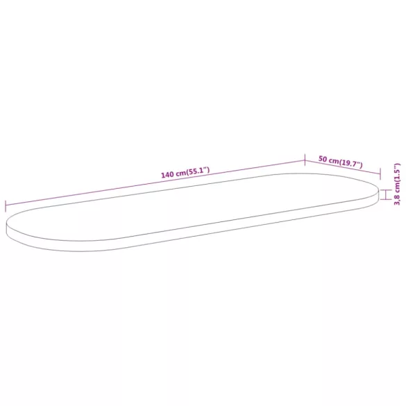 tömör akácfa ovális asztallap 140 x 50 x 3,8 cm