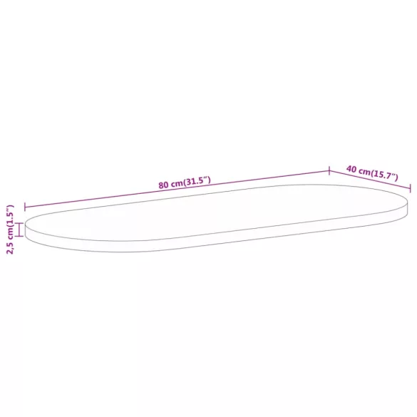 tömör nyers mangófa ovális asztallap 80 x 40 x 2,5 cm