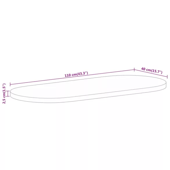 tömör nyers mangófa ovális asztallap 110 x 40 x 2,5 cm