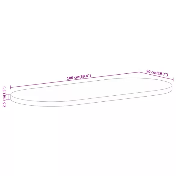 tömör nyers mangófa ovális asztallap 100 x 50 x 2,5 cm