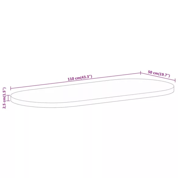 tömör nyers mangófa ovális asztallap 110 x 50 x 2,5 cm