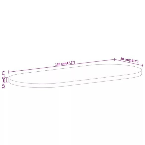 tömör nyers mangófa ovális asztallap 120 x 50 x 2,5 cm