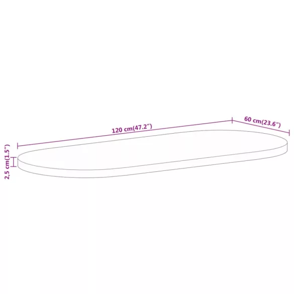 tömör nyers mangófa ovális asztallap 120 x 60 x 2,5 cm