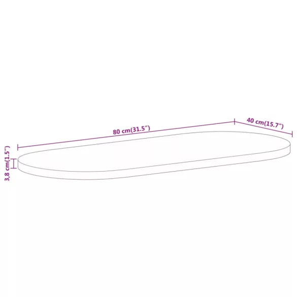 tömör nyers mangófa ovális asztallap 80 x 40 x 3,8 cm