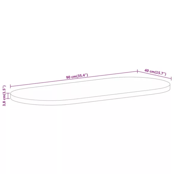 tömör nyers mangófa ovális asztallap 90 x 40 x 3,8 cm