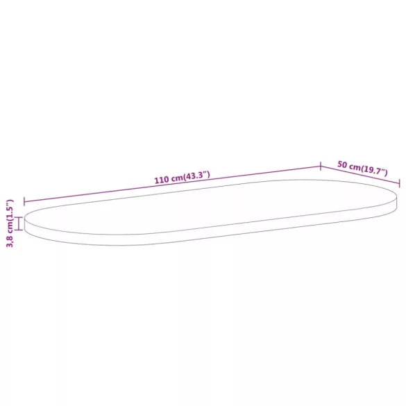 tömör nyers mangófa ovális asztallap 110 x 50 x 3,8 cm