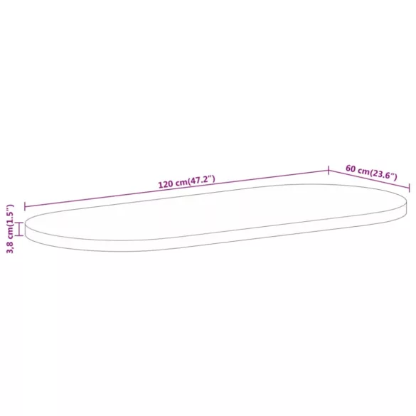 tömör nyers mangófa ovális asztallap 120 x 60 x 3,8 cm