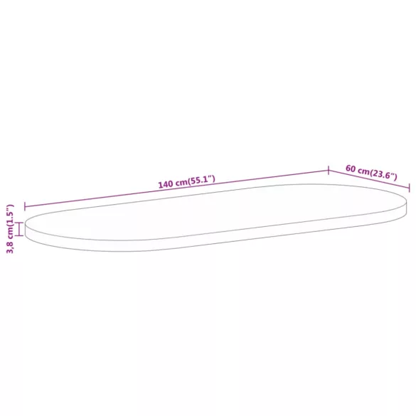 tömör nyers mangófa ovális asztallap 140 x 60 x 3,8 cm