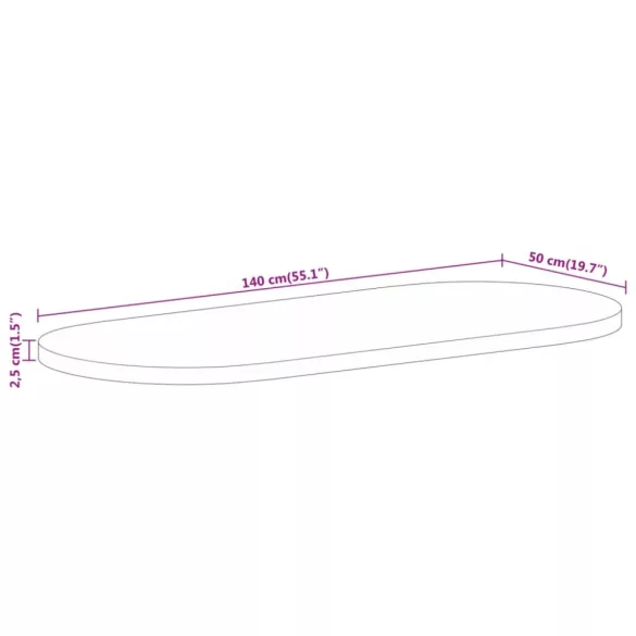 tömör mangófa ovális asztallap 140 x 50 x 2,5 cm