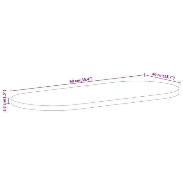 tömör nyers mangófa ovális asztallap 90 x 40 x 3,8 cm