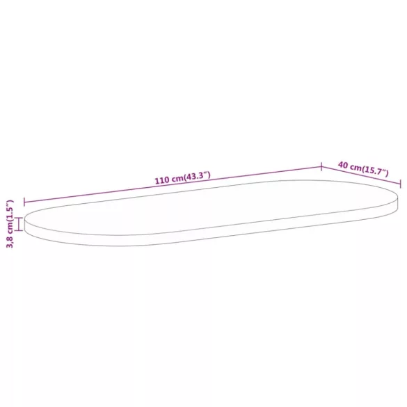 tömör nyers mangófa ovális asztallap 110 x 40 x 3,8 cm