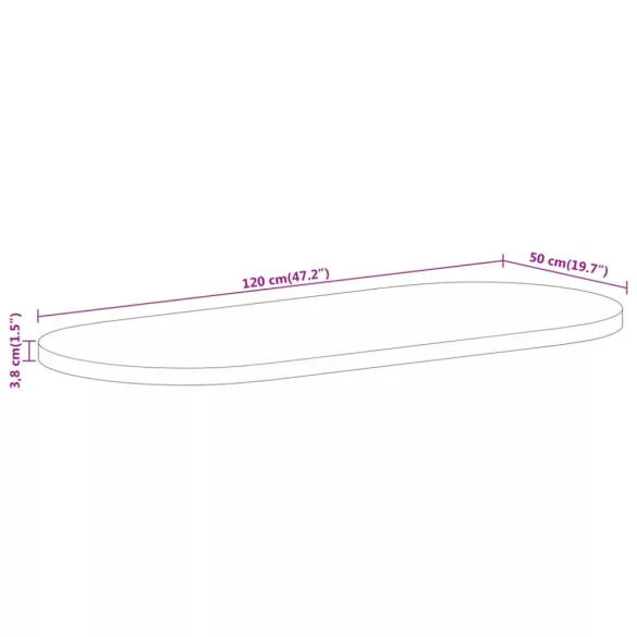 tömör nyers mangófa ovális asztallap 120 x 50 x 3,8 cm