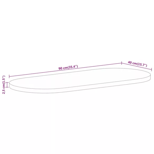 tömör nyers mangófa ovális asztallap 90 x 40 x 2,5 cm