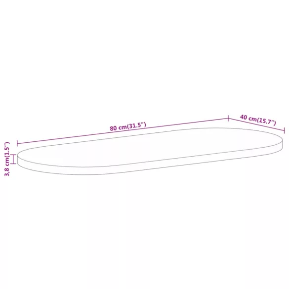 tömör nyers mangófa ovális asztallap 80 x 40 x 3,8 cm