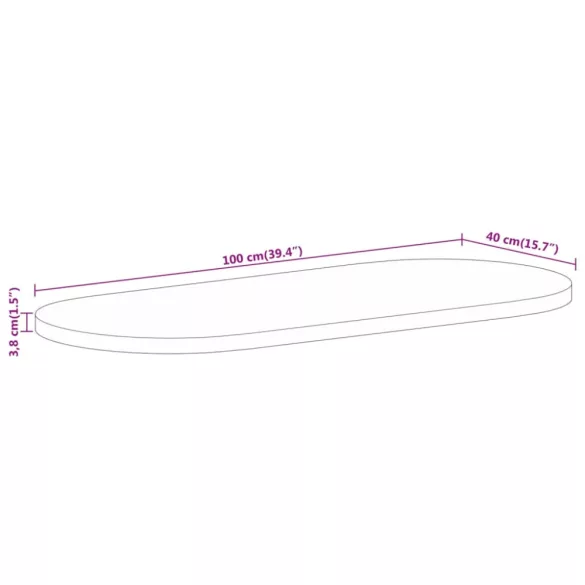 tömör nyers mangófa ovális asztallap 100 x 40 x 3,8 cm