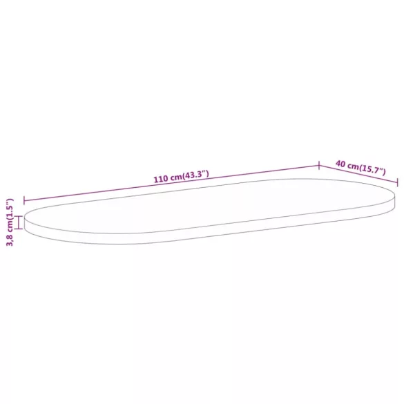 tömör nyers mangófa ovális asztallap 110 x 40 x 3,8 cm