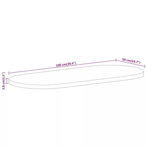 tömör nyers mangófa ovális asztallap 140 x 50 x 3,8 cm