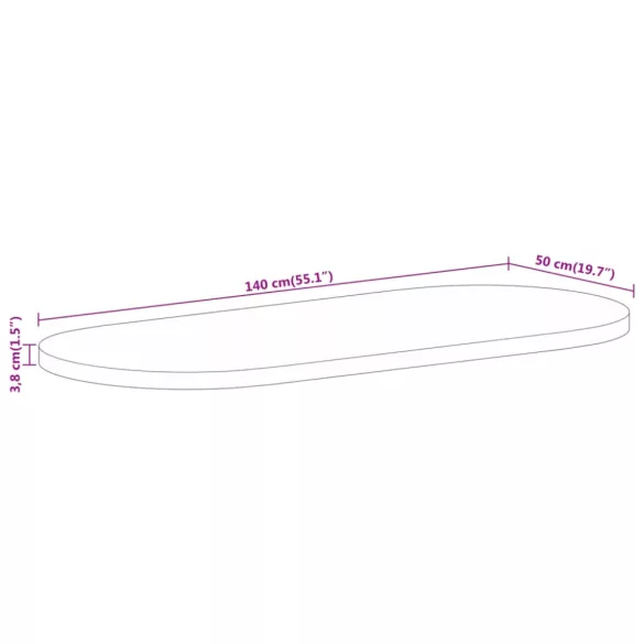 tömör nyers mangófa ovális asztallap 140 x 50 x 3,8 cm