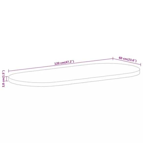 tömör nyers mangófa ovális asztallap 120 x 60 x 3,8 cm