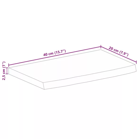 tömör nyers mangófa természetes élű asztallap 40 x 20 x 2,5 cm