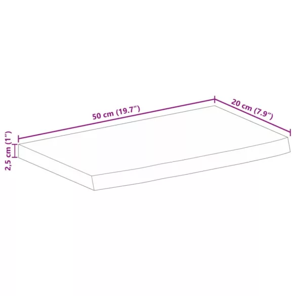 tömör nyers mangófa természetes élű asztallap 50 x 20 x 2,5 cm