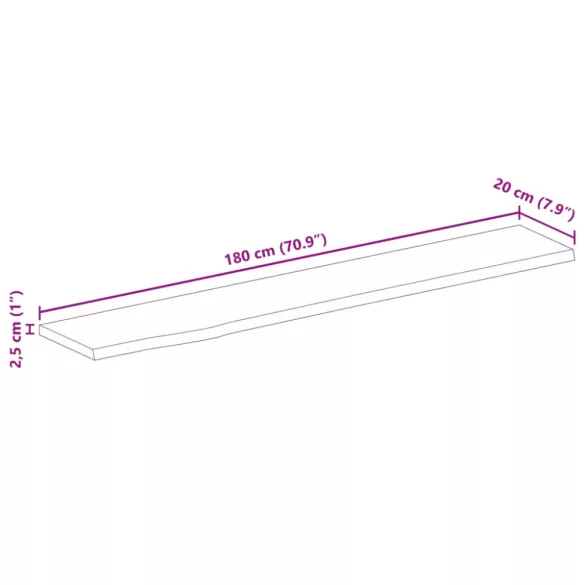 tömör nyers mangófa természetes élű asztallap 180 x 20 x 2,5 cm