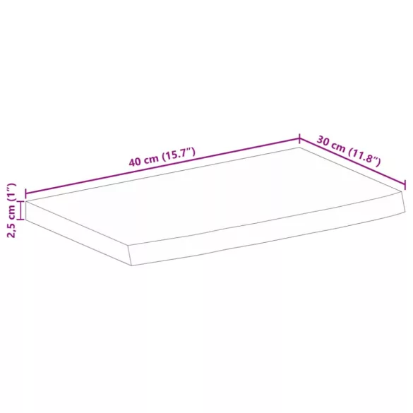 tömör nyers mangófa természetes élű asztallap 40 x 30 x 2,5 cm