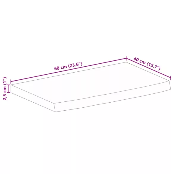 tömör nyers mangófa természetes élű asztallap 60 x 40 x 2,5 cm