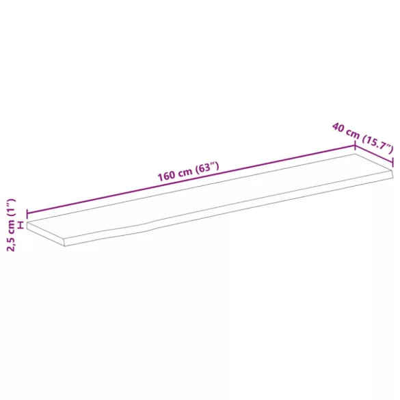 tömör nyers mangófa természetes élű asztallap 160 x 40 x 2,5 cm