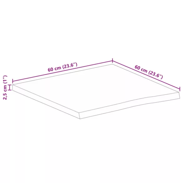 tömör nyers mangófa természetes élű asztallap 60 x 60 x 2,5 cm