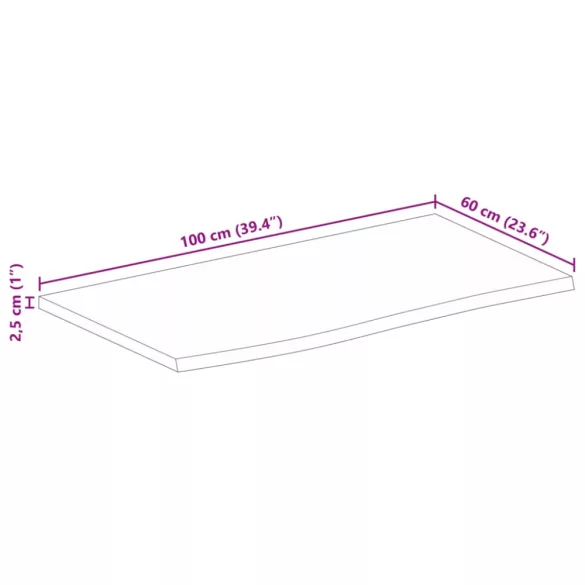 tömör nyers mangófa természetes élű asztallap 100 x 60 x 2,5 cm