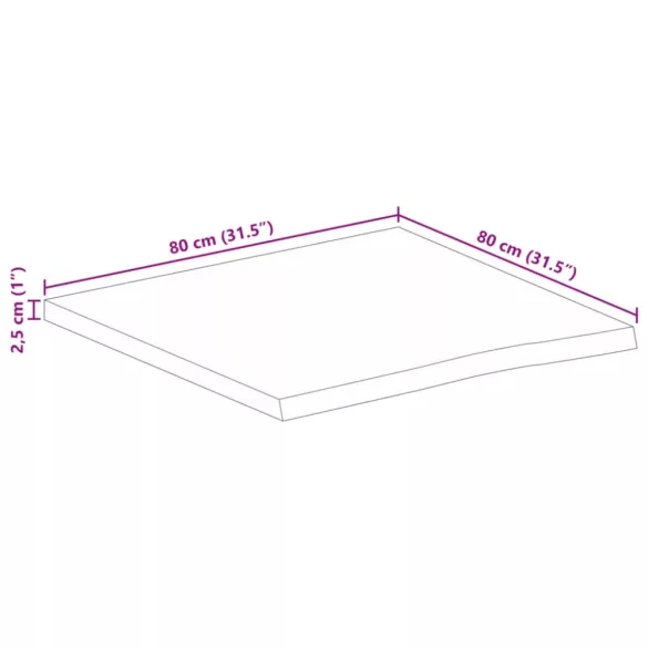 tömör nyers mangófa természetes élű asztallap 80 x 80 x 2,5 cm