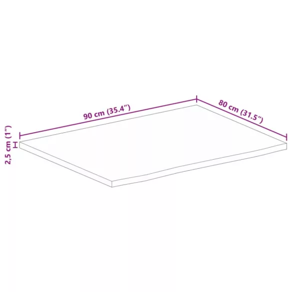 tömör nyers mangófa természetes élű asztallap 90 x 80 x 2,5 cm