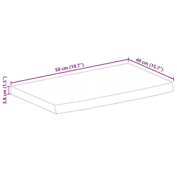 tömör nyers mangófa természetes élű asztallap 50 x 40 x 3,8 cm