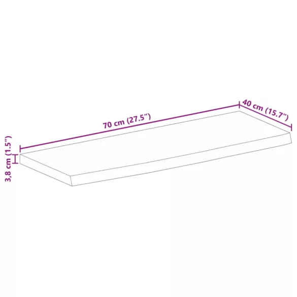 tömör nyers mangófa természetes élű asztallap 70 x 40 x 3,8 cm