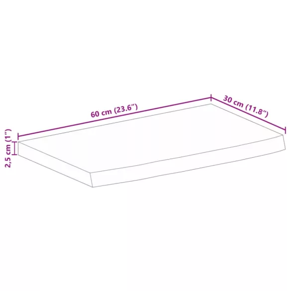tömör mangófa természetes élű asztallap 60 x 30 x 2,5 cm