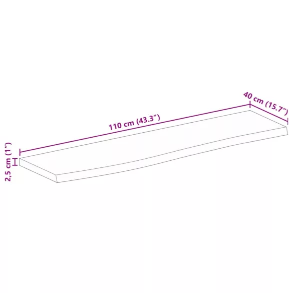 tömör mangófa természetes élű asztallap 110 x 40 x 2,5 cm